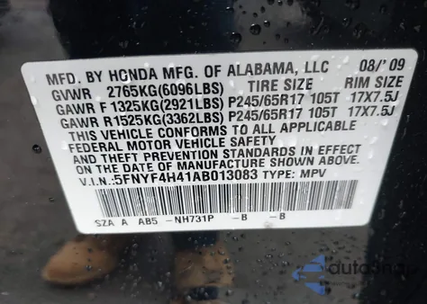2010 Honda Pilot Ex z USA, uszkodzony, nr VIN 5FNYF4H41AB013083
